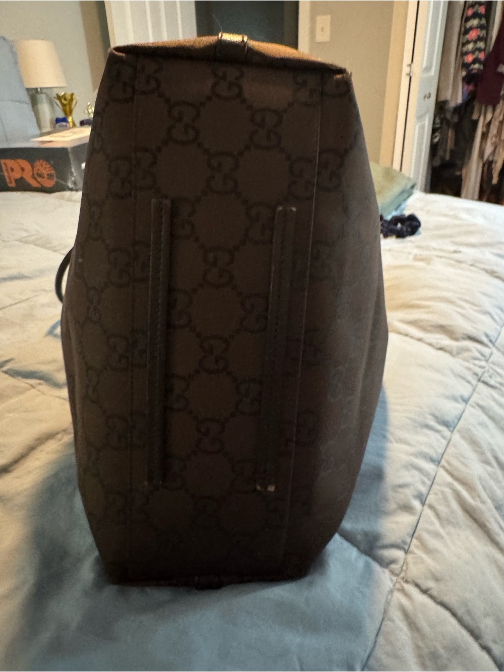 Gucci Black Monogram Tote Bag with Leather Straps - Picture 6 of 9